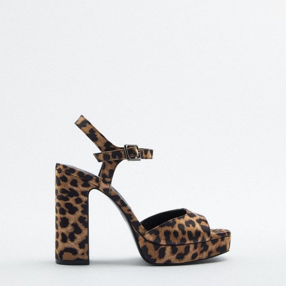 NEW ZARA LEOPARD PRINT HIGH HEELED PLATFORM SANDALS SHOES WOMENS SIZE 7.5 - Picture 4 of 5